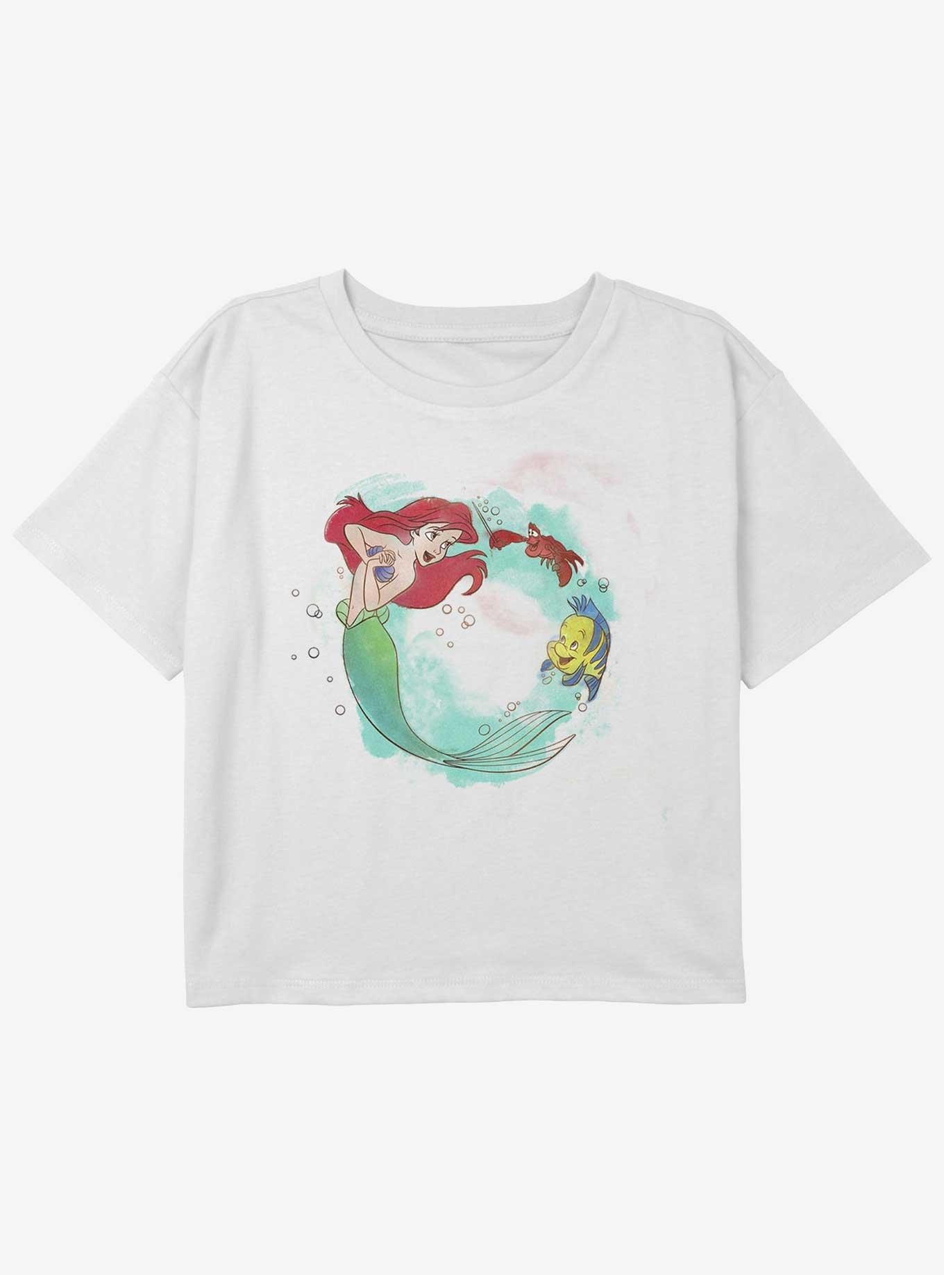 Disney The Little Mermaid Ariel Sebastian and Flounder Girls Youth Crop T-Shirt, WHITE, hi-res