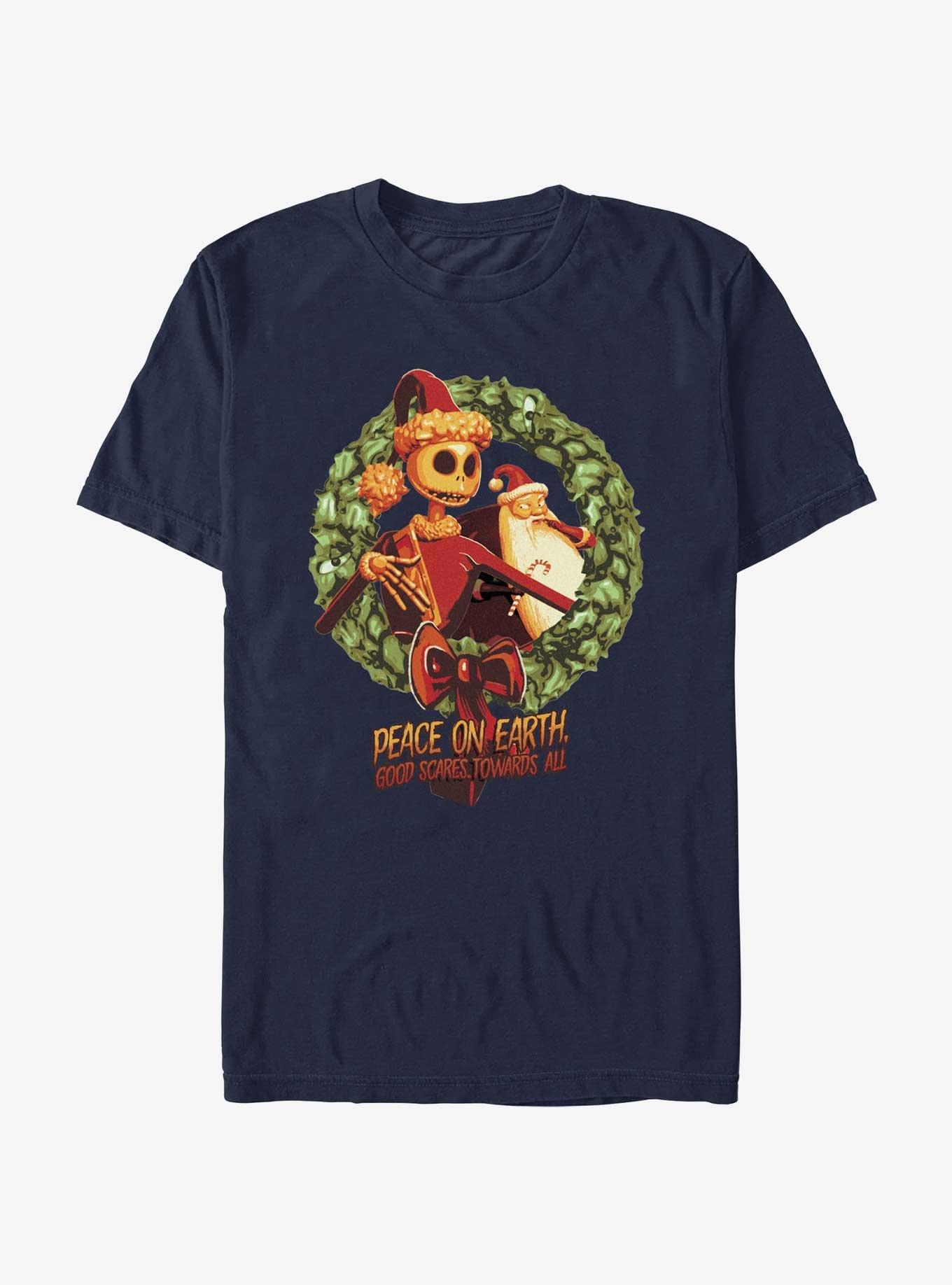 Disney The Nightmare Before Christmas Peace On Earth Jack & Santa Wreath T-Shirt