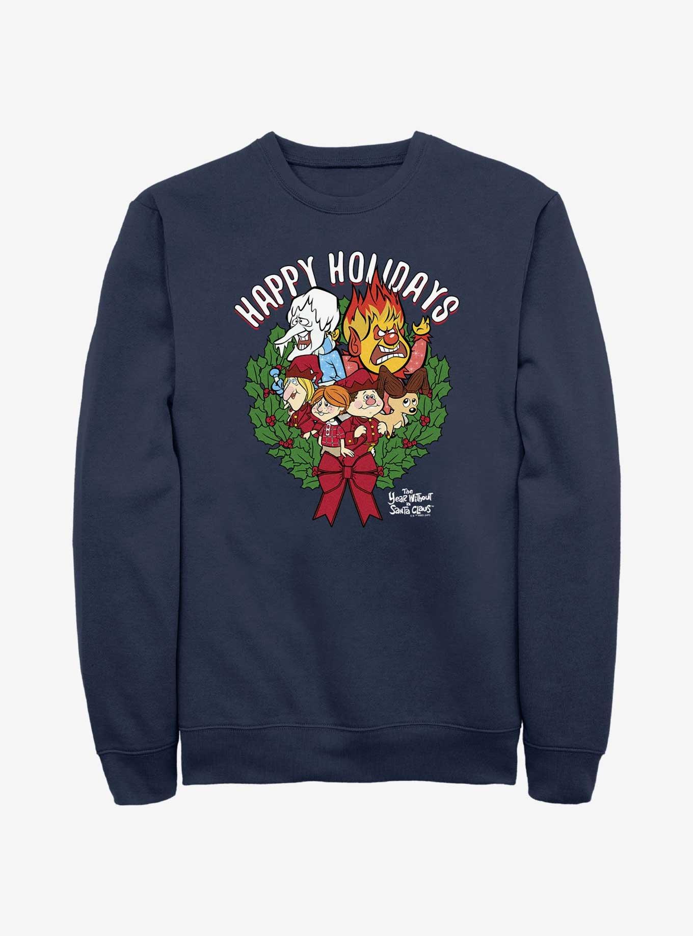 The Year Without a Santa Claus Happy Holidays Wreath Sweatshirt, NAVY, hi-res