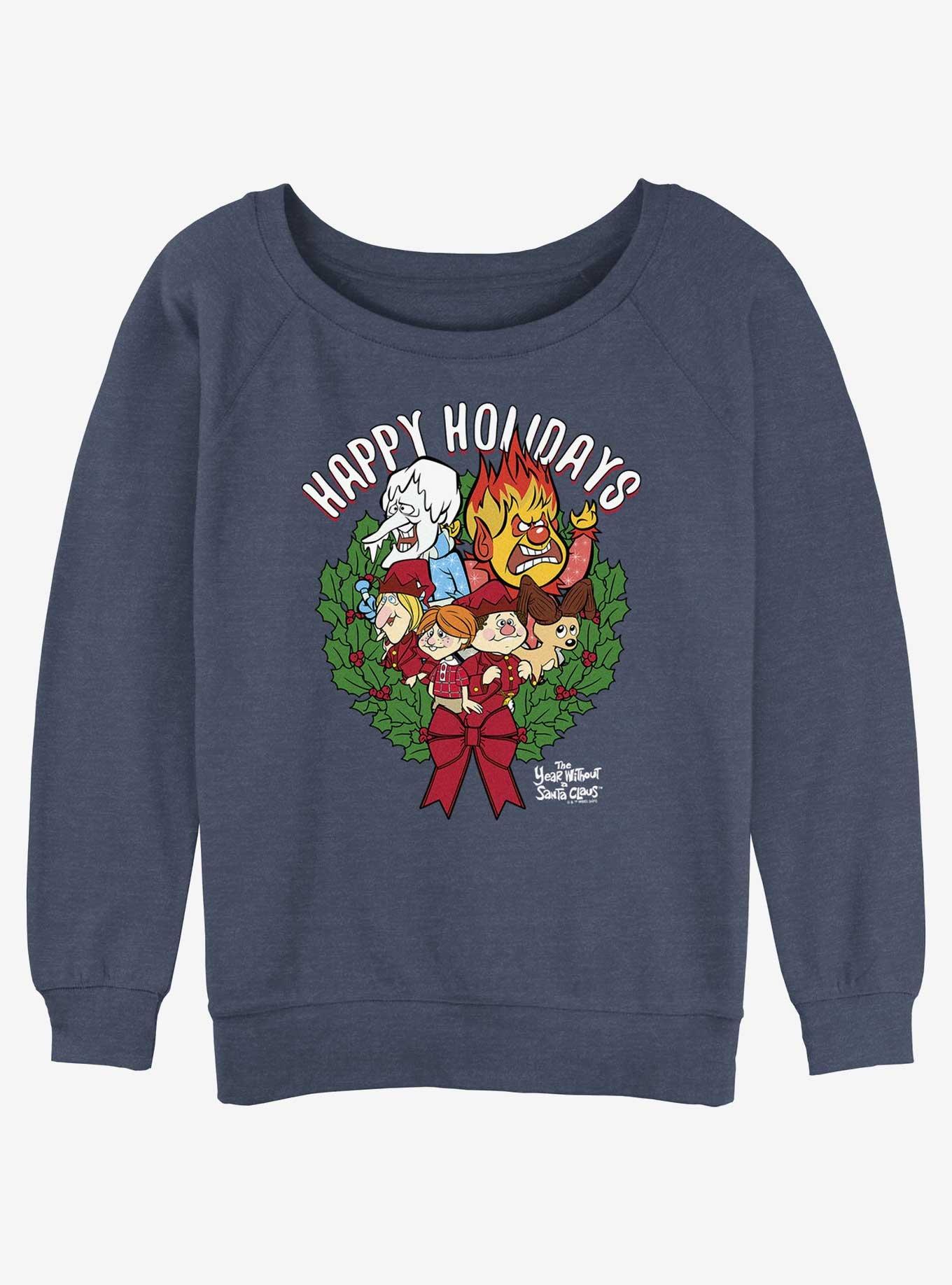 The Year Without a Santa Claus Happy Holidays Wreath Womens Slouchy Sweatshirt, , hi-res