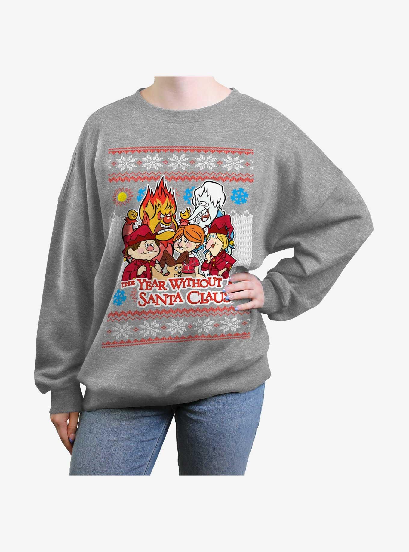 The Year Without a Santa Claus Christmas Gang Ugly Christmas Womens Oversized Sweatshirt, HEATHER GR, hi-res