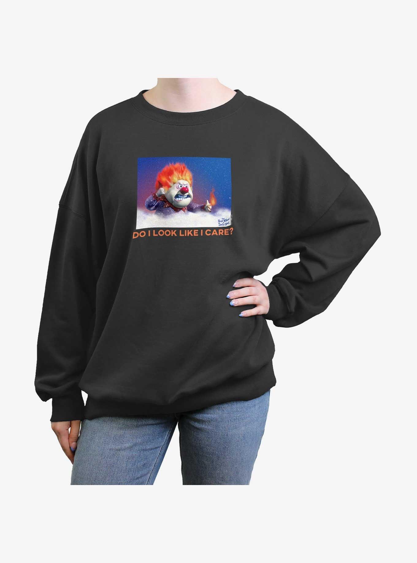 The Year Without a Santa Claus Heat Miser Do I Look Like I Care Meme Womens Oversized Sweatshirt, , hi-res