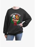 The Year Without a Santa Claus Happy Holidays Wreath Womens Oversized Sweatshirt, CHARCOAL, hi-res