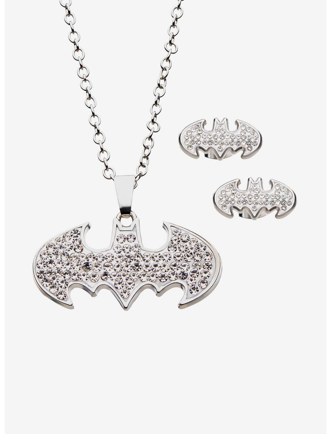 DC Comics Batman Silver Plated Necklace and Earring Set, , hi-res