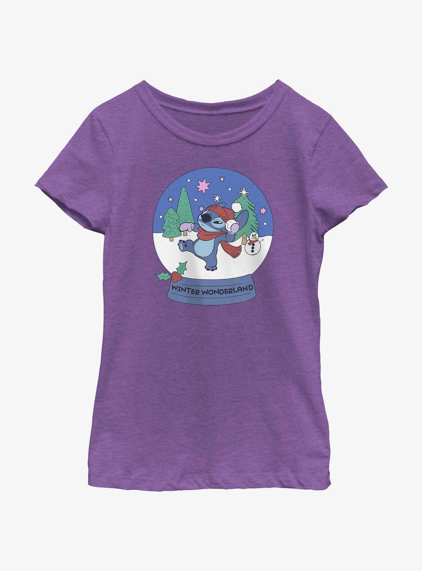 Disney Lilo & Stitch Winter Wonderland Snowglobe Youth Girls T-Shirt, PURPLE BERRY, hi-res