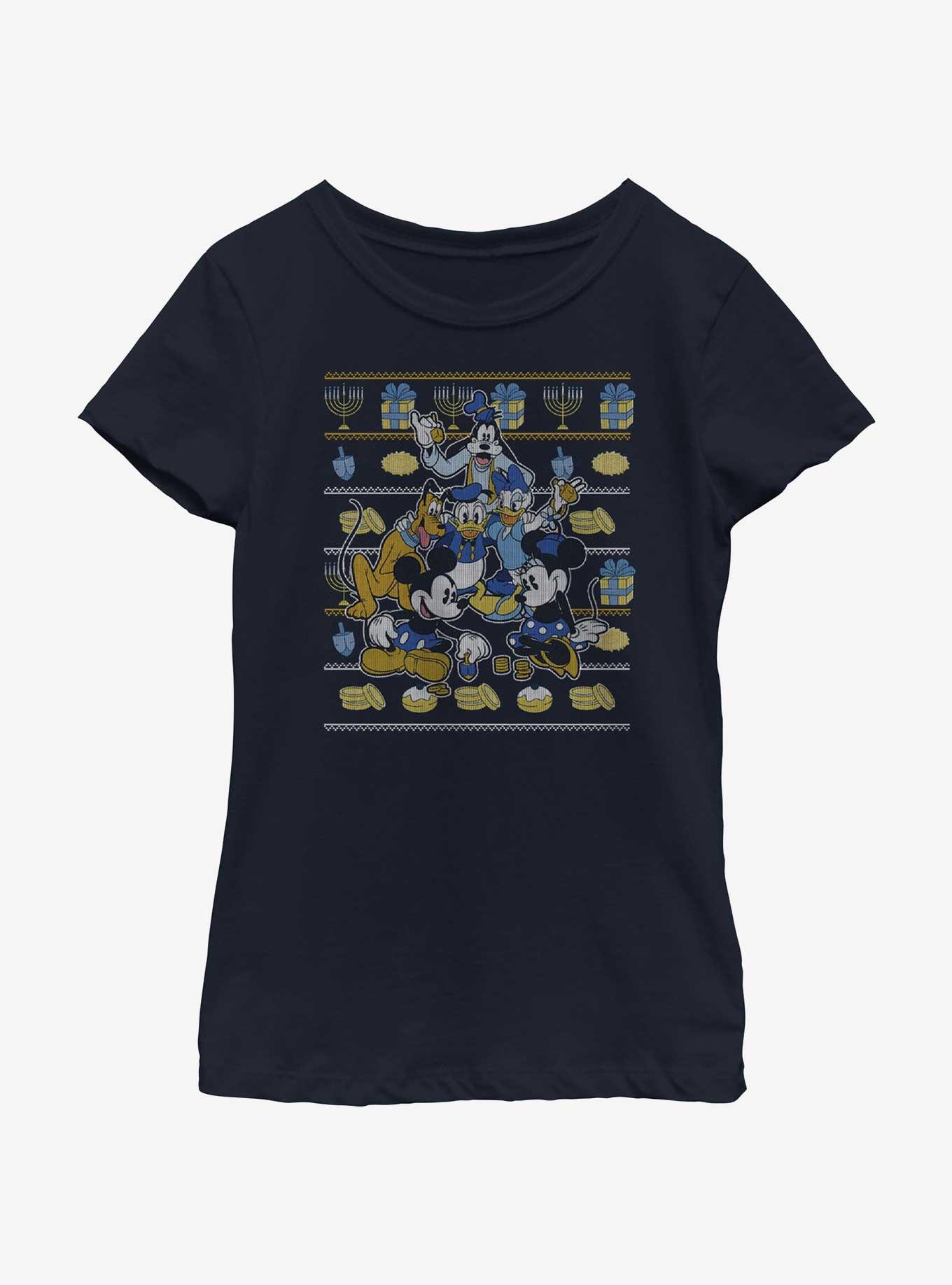 Disney Mickey Mouse Hanukkah Ugly Sweater Youth Girls T-Shirt, , hi-res