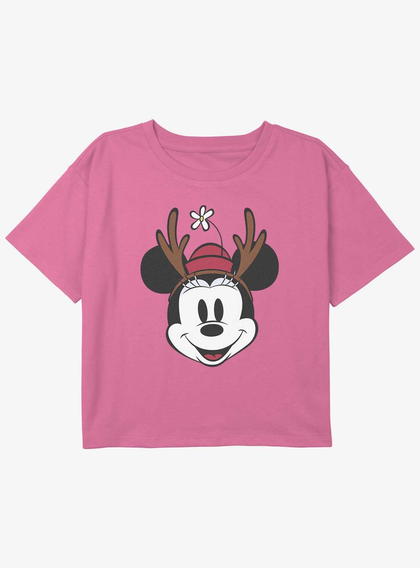 Disney Minnie Mouse Minnie Antlers Youth Girls Crop T-Shirt, PINK, hi-res