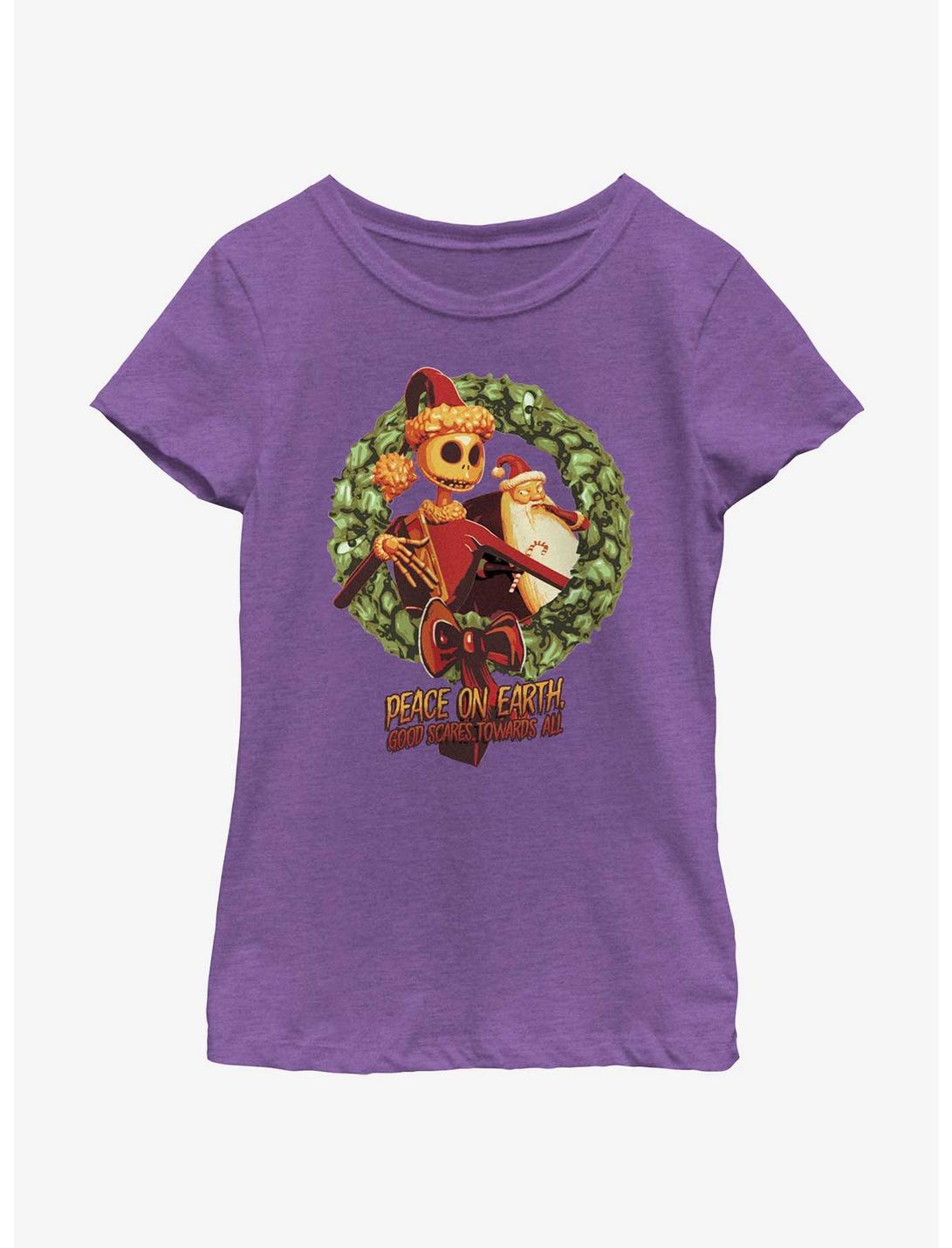 Disney Nightmare Before Christmas Peace On Earth Wreath Youth Girls T-Shirt, PURPLE BERRY, hi-res