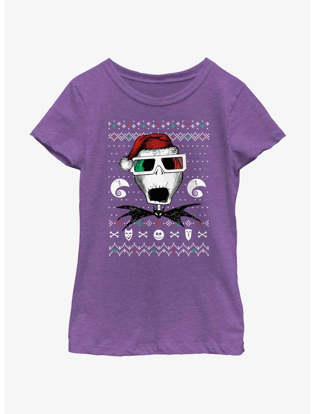Disney Nightmare Before Christmas Ugly Holiday Jack Holiday Vision Youth Girls T-Shirt, PURPLE BERRY, hi-res