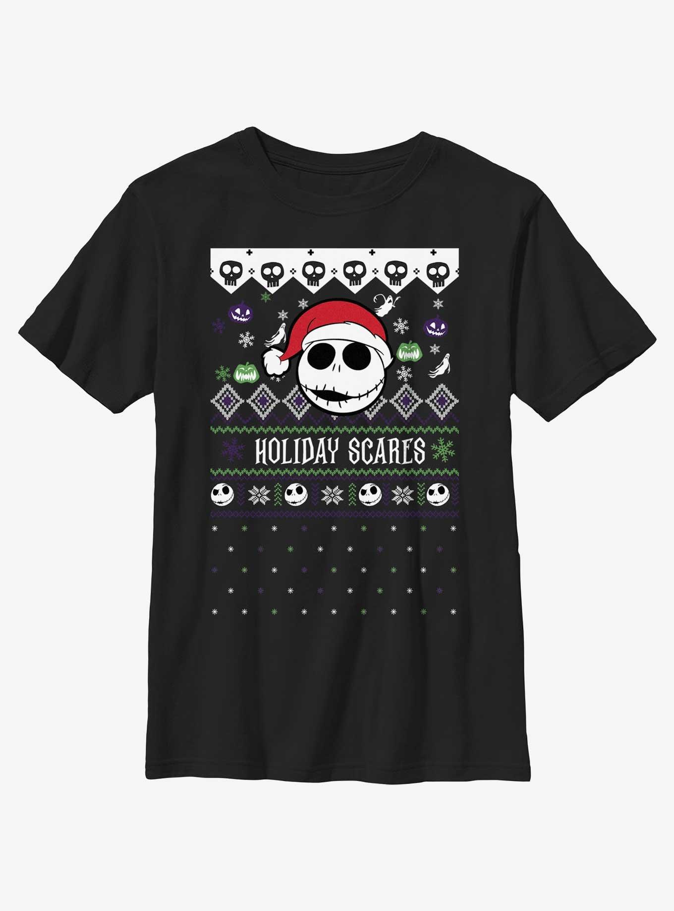 Disney Nightmare Before Christmas Ugly Holiday Jack Snowfall Youth T-Shirt, BLACK, hi-res