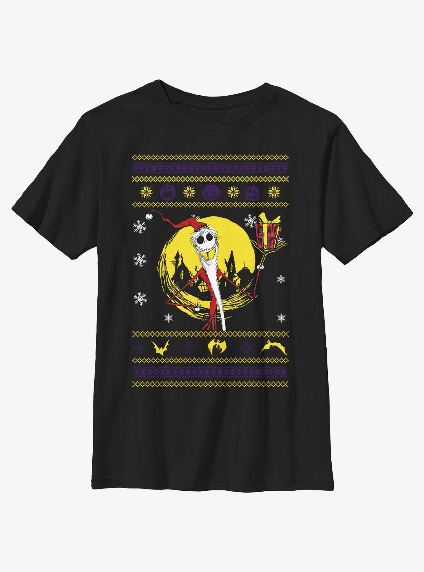 Disney Nightmare Before Christmas Jack Ugly Holidays Style Youth T-Shirt, BLACK, hi-res
