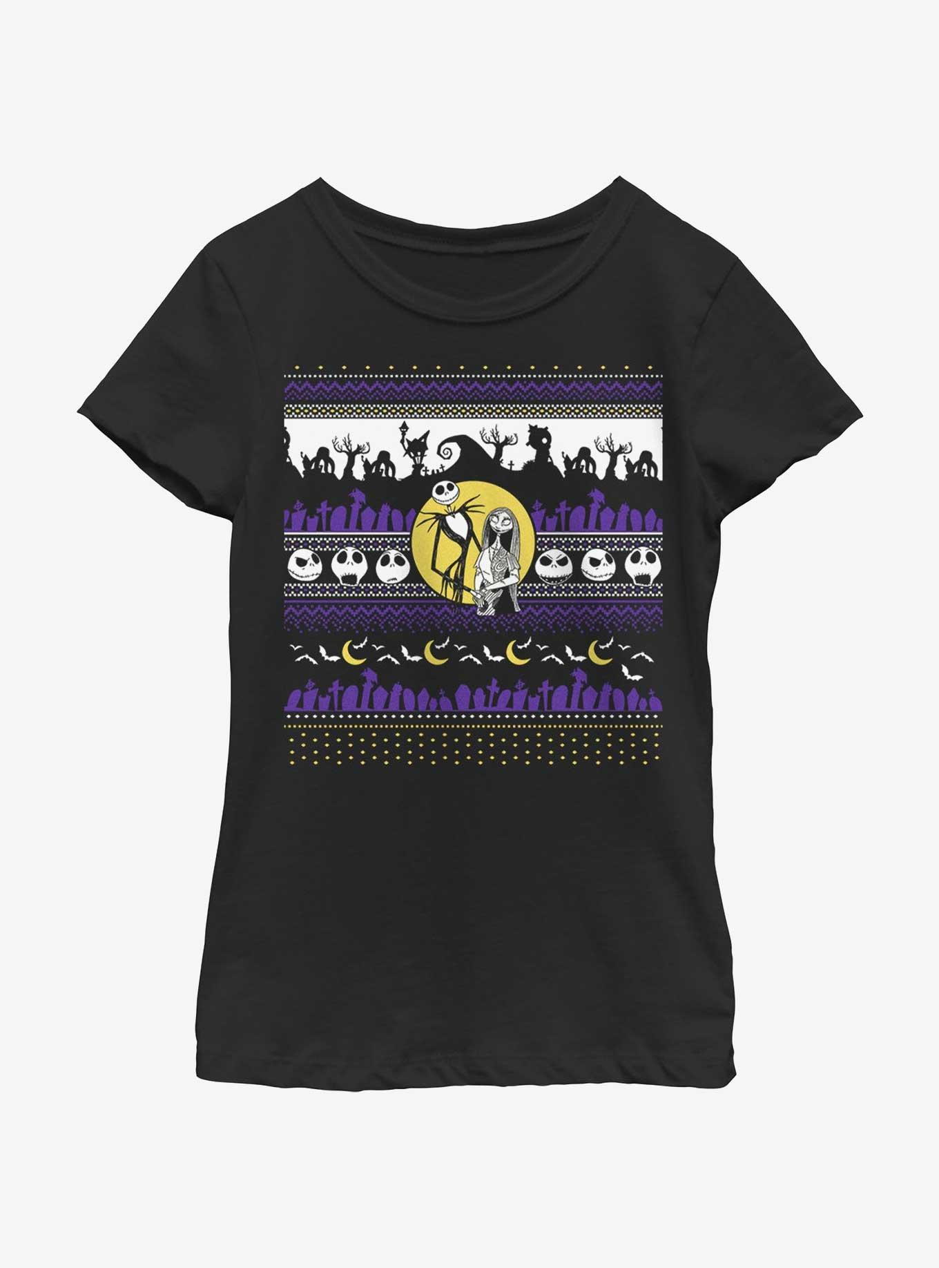 Disney Nightmare Before Christmas Jack And Sally Ugly Holiday Youth Girls T-Shirt, , hi-res