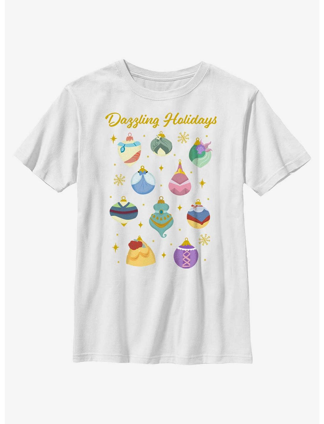 Disney Princesses Dazzling Holiday Ornaments Youth T-Shirt, WHITE, hi-res