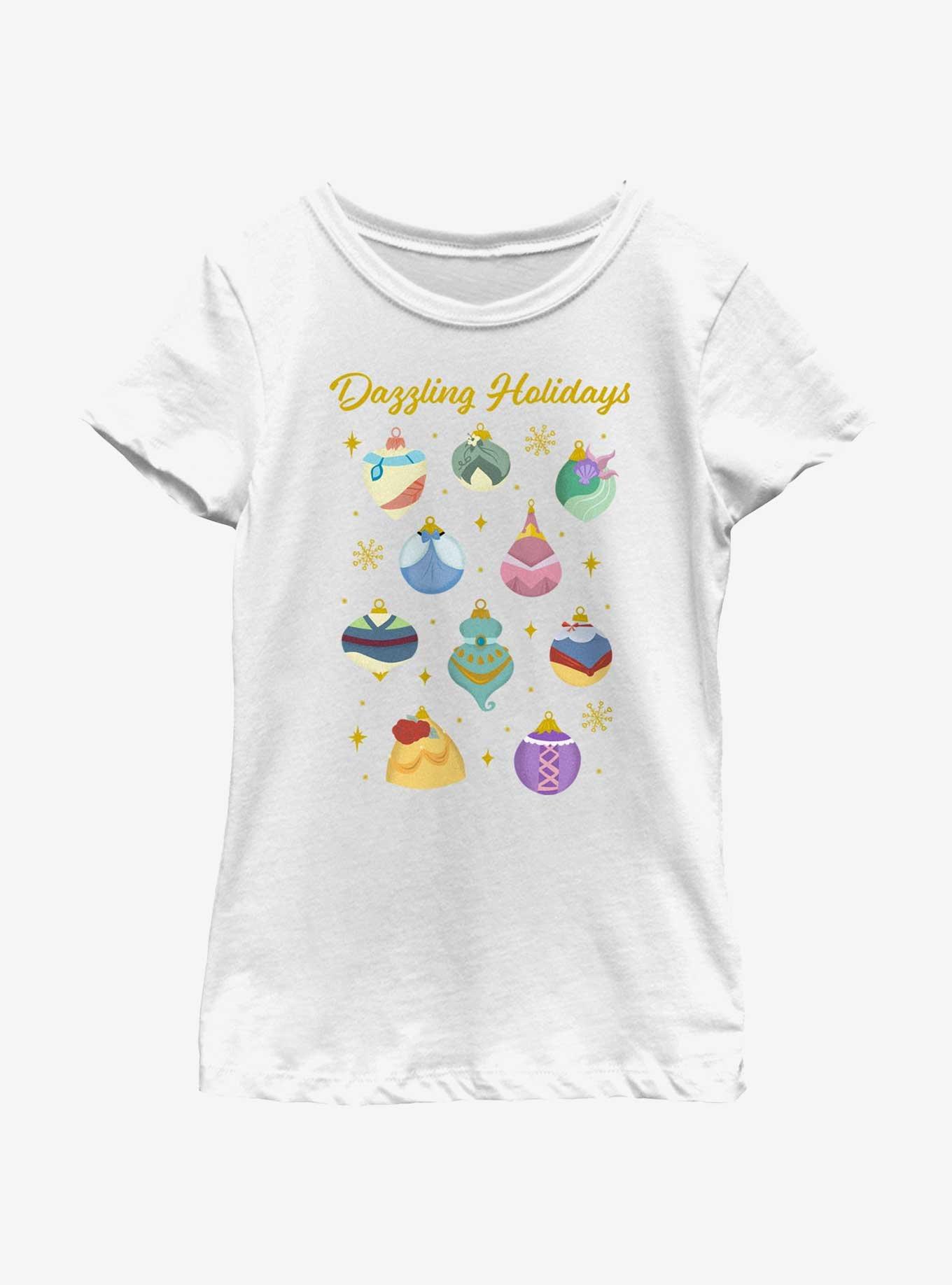 Disney Princesses Dazzling Holiday Ornaments Youth Girls T-Shirt, WHITE, hi-res