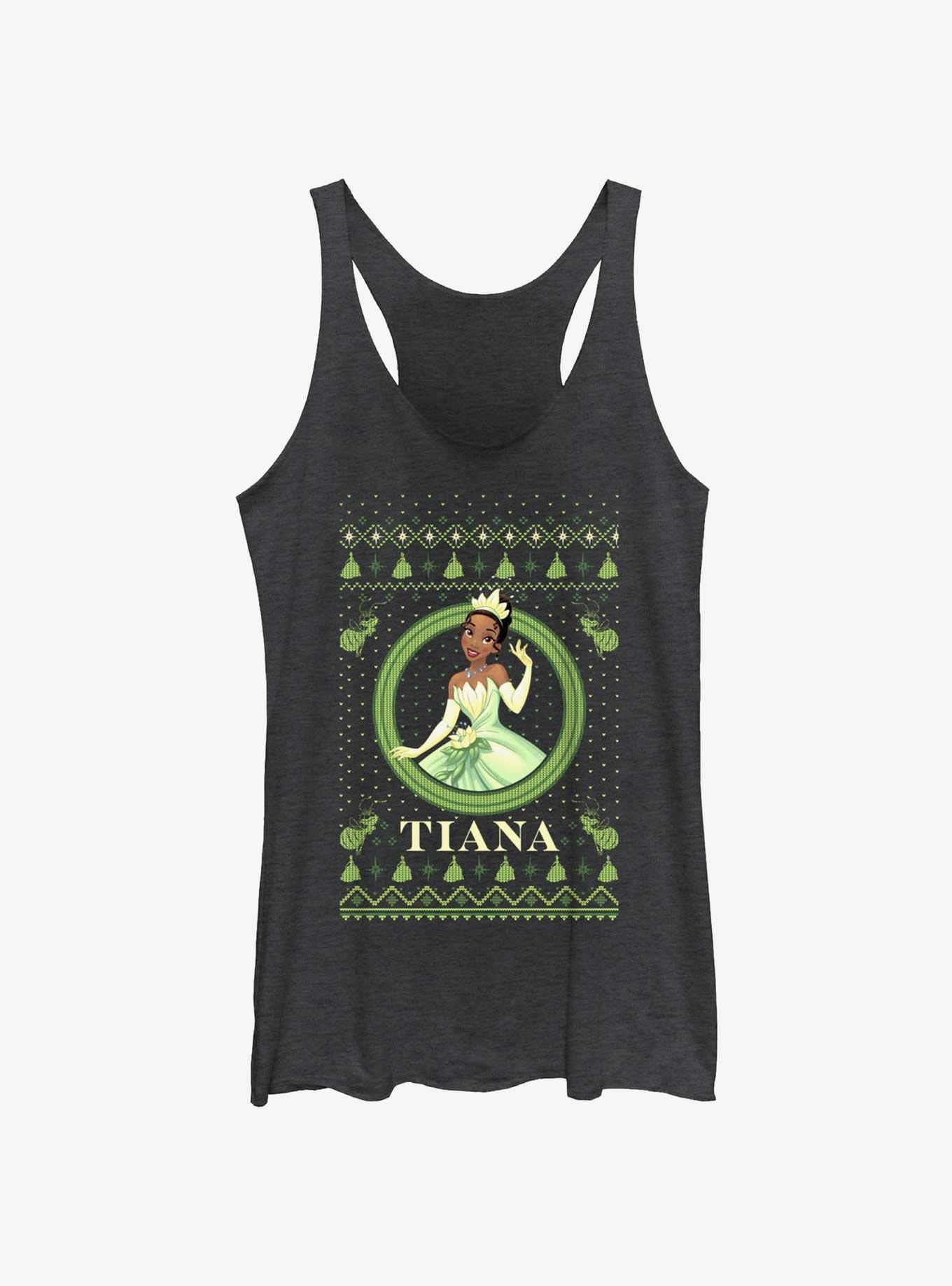 Disney The Princess & The Frog Tiana Ugly Holiday Womens Tank Top, BLK HTR, hi-res