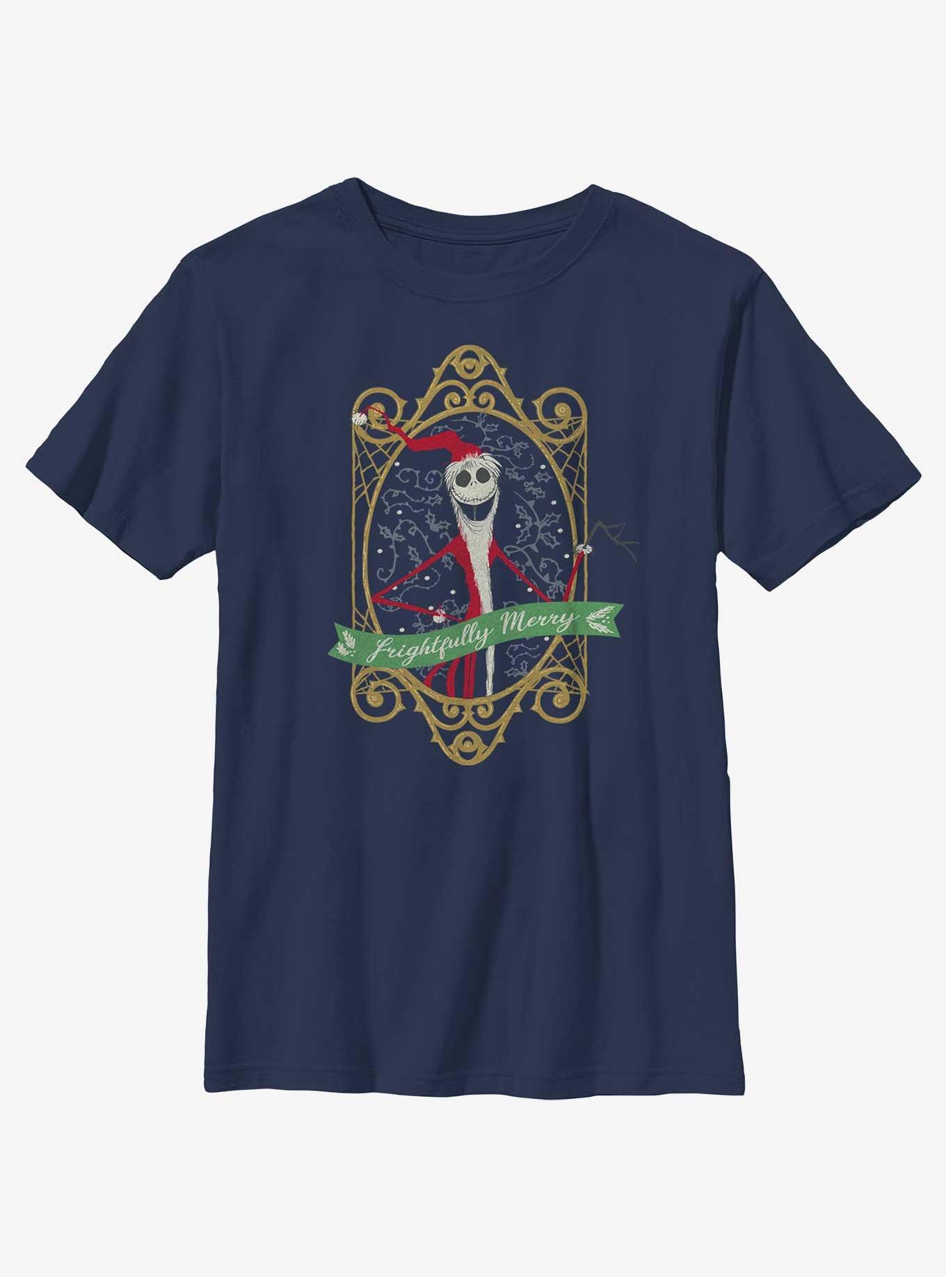 Disney Nightmare Before Christmas Frightfully Merry Youth T-Shirt, NAVY, hi-res
