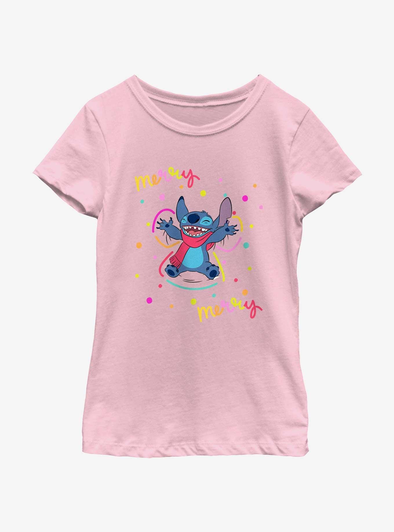 Disney Lilo & Stitch Merry Merry Snow Angel Youth Girls T-Shirt, WHITE, hi-res