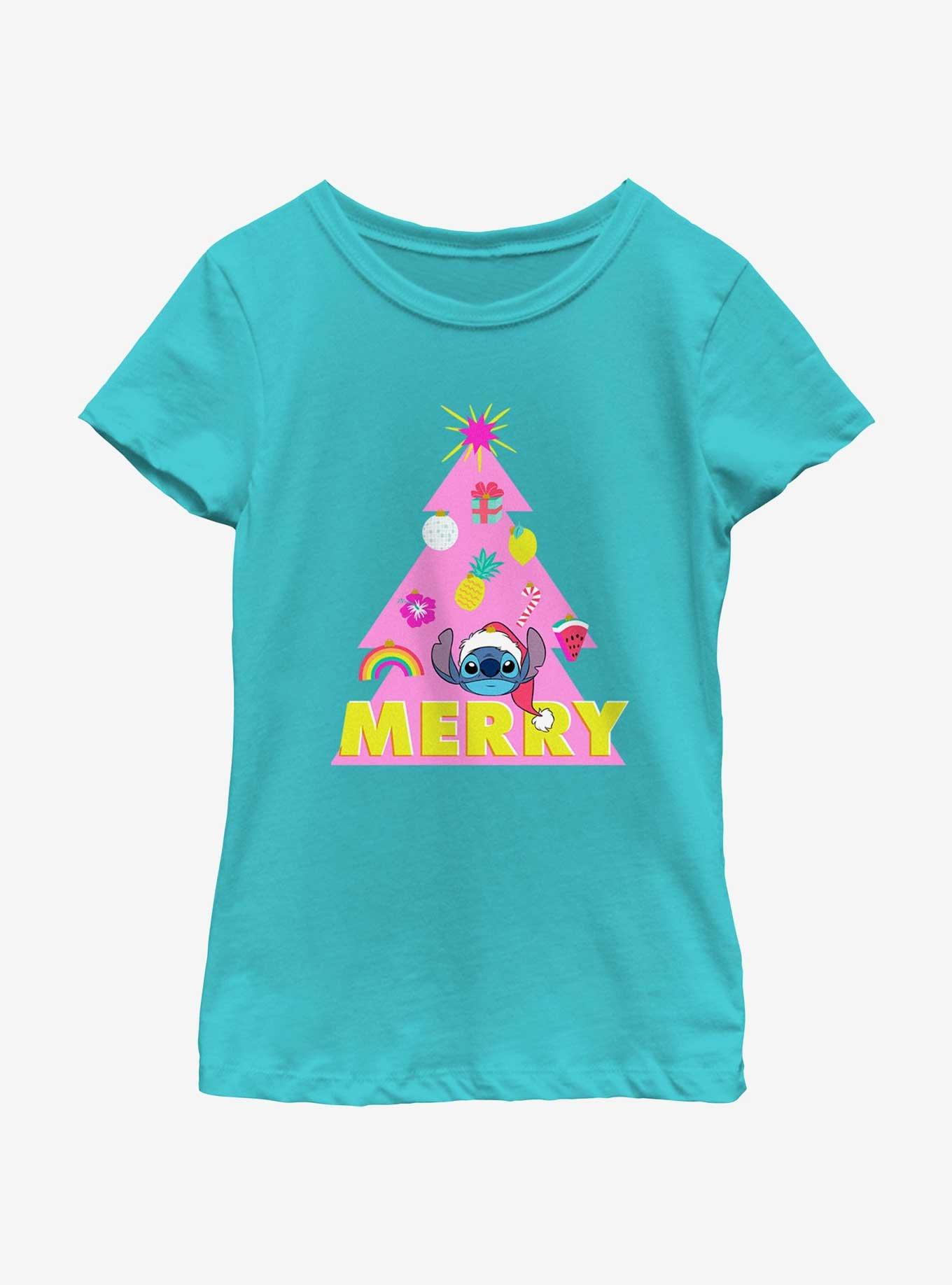 Disney Lilo & Stitch Merry Christmas Tree Youth Girls T-Shirt, TAHI BLUE, hi-res