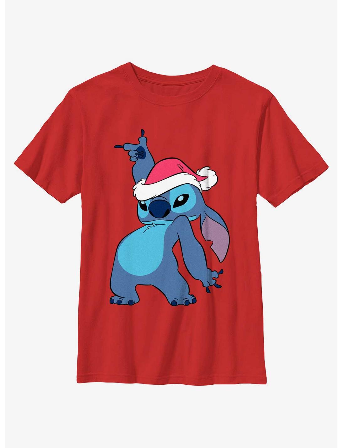 Disney Lilo & Stitch Santa Hat Youth T-Shirt, RED, hi-res