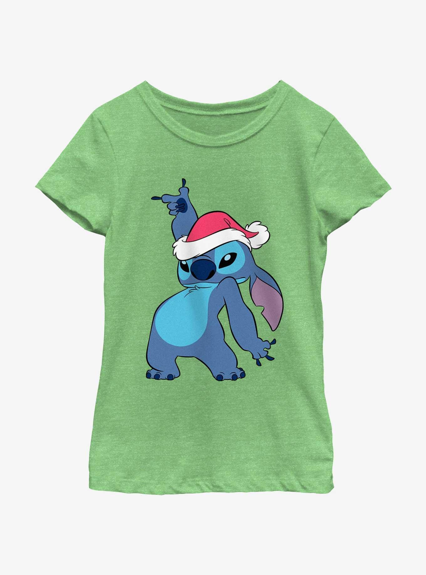 Disney Lilo & Stitch Santa Hat Youth Girls T-Shirt, GRN APPLE, hi-res