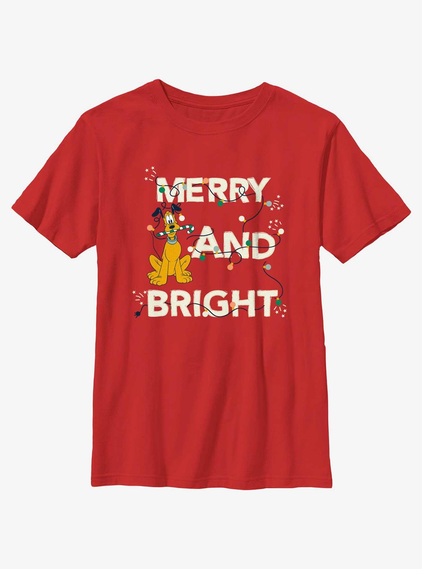 Disney Mickey Mouse Merry And Bright Youth T-Shirt, RED, hi-res