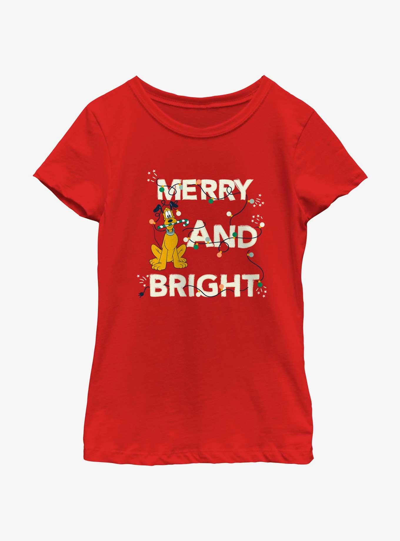 Disney Mickey Mouse Merry And Bright Youth Girls T-Shirt, RED, hi-res