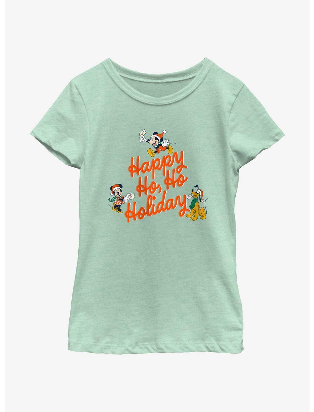 Disney Mickey Mouse Happy Ho Ho Holiday Youth Girls T-Shirt, MINT, hi-res