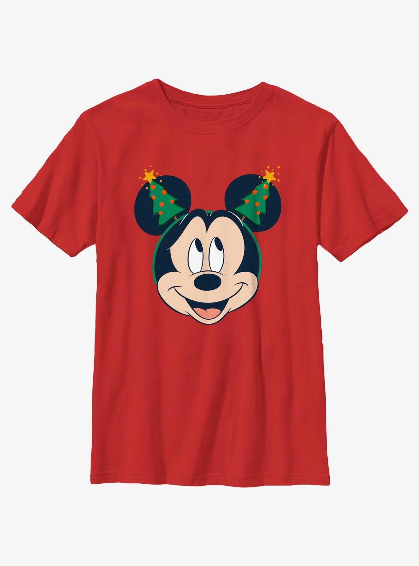 Disney Mickey Mouse Christmas Tree Ears Youth T-Shirt, RED, hi-res