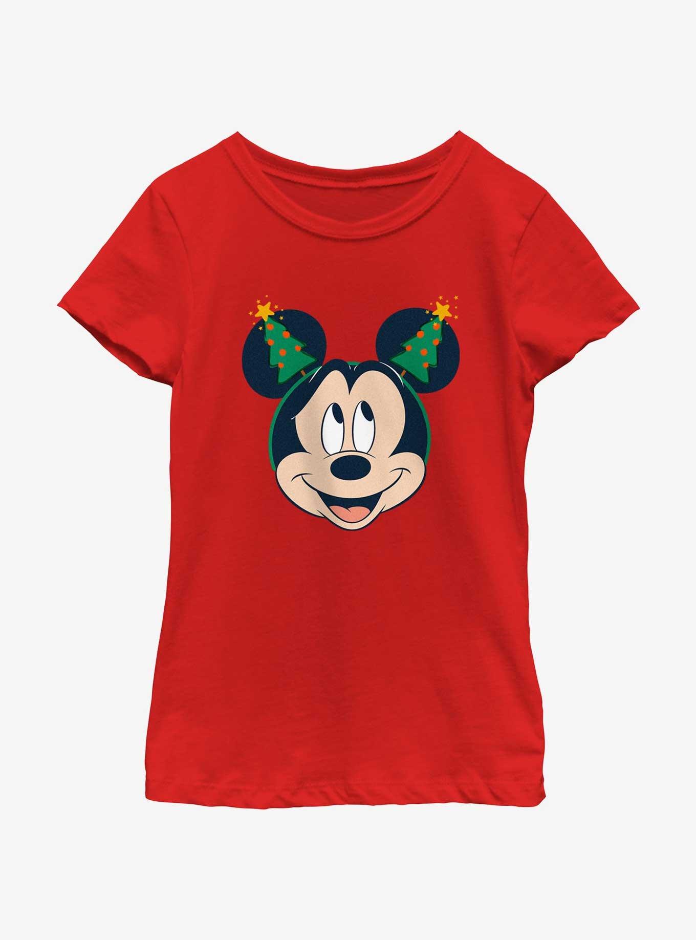 Disney Mickey Mouse Christmas Tree Ears Youth Girls T-Shirt, RED, hi-res