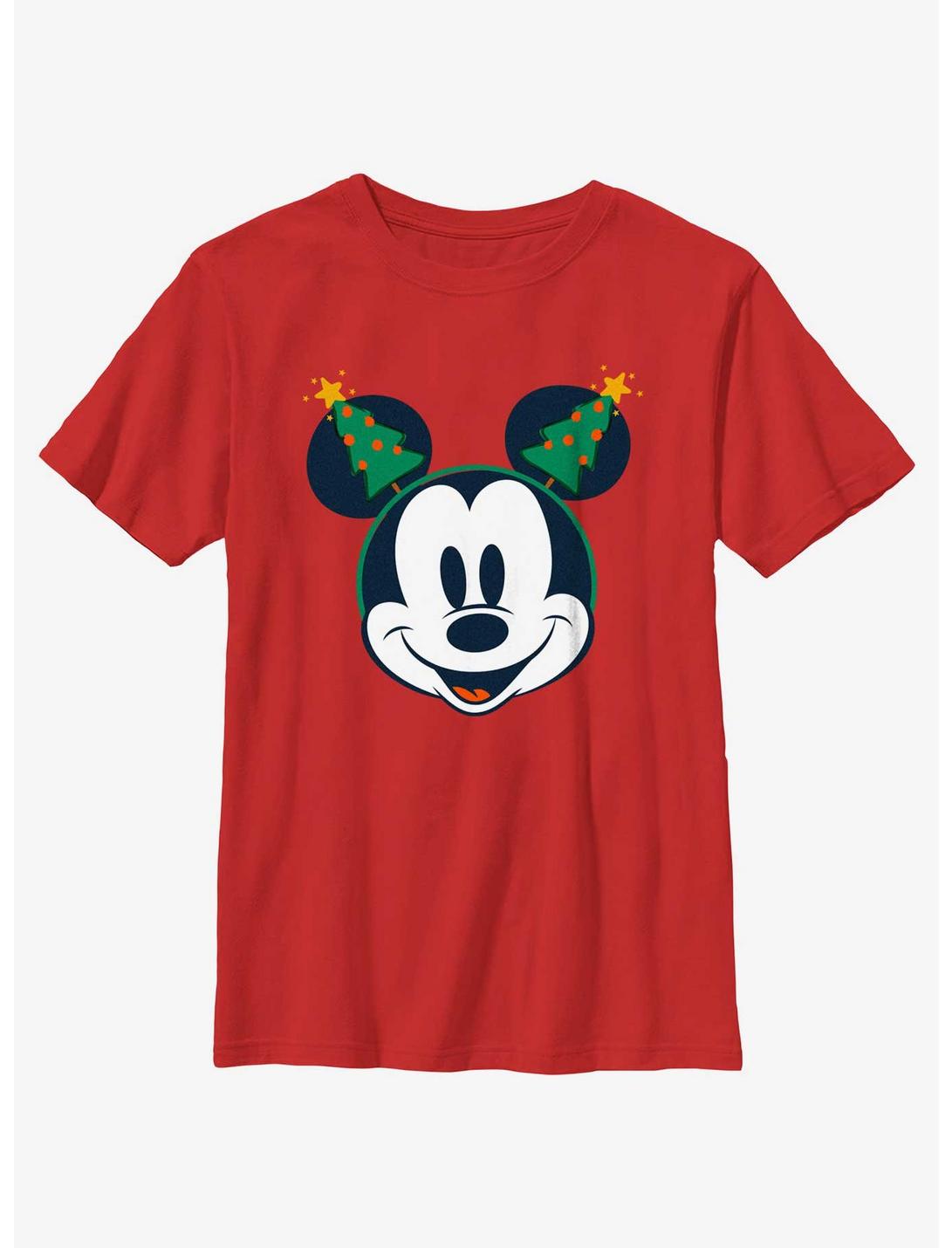 Disney Mickey Mouse Classic Christmas Tree Ears Youth T-Shirt, RED, hi-res
