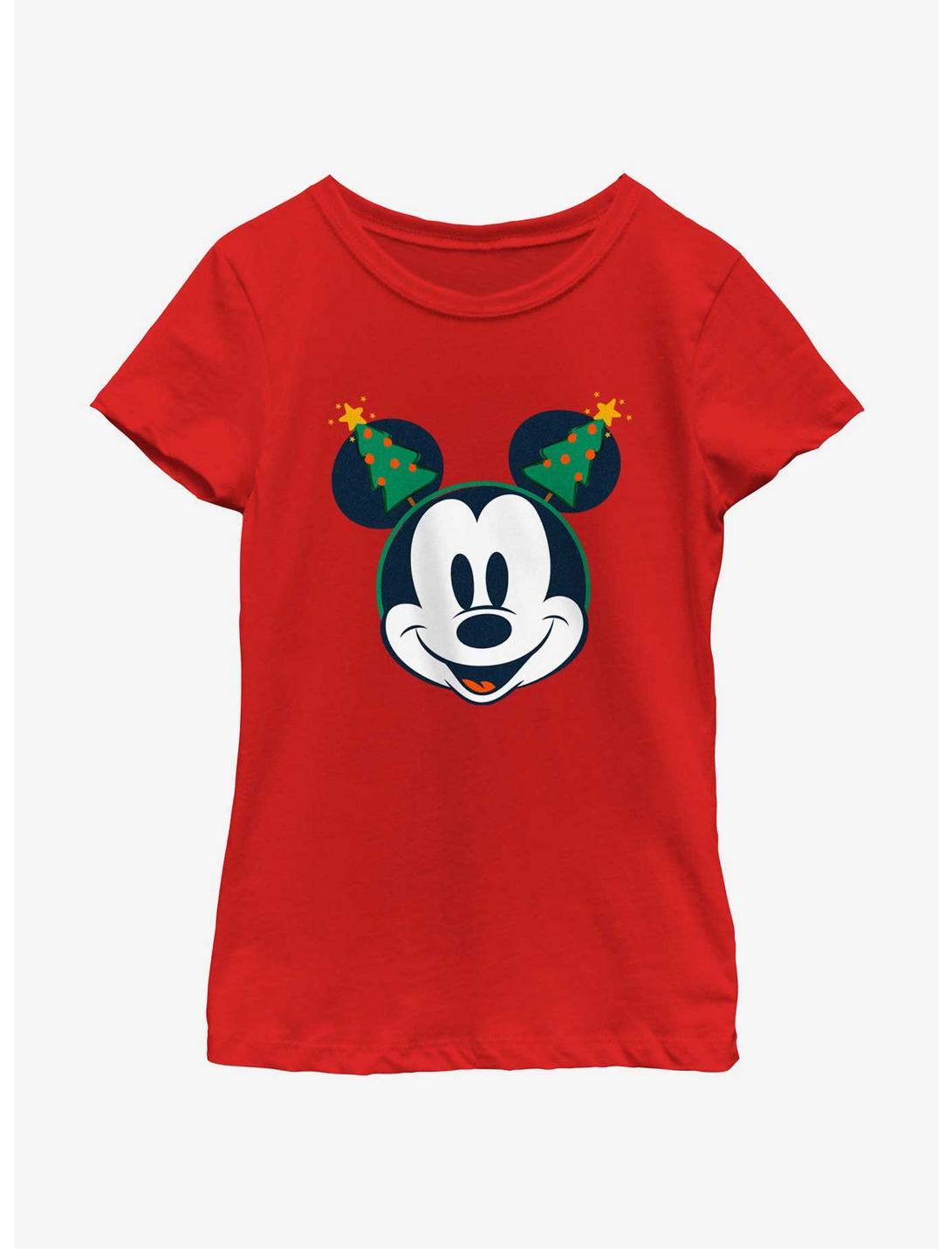 Disney Mickey Mouse Classic Christmas Tree Ears Youth Girls T-Shirt, RED, hi-res