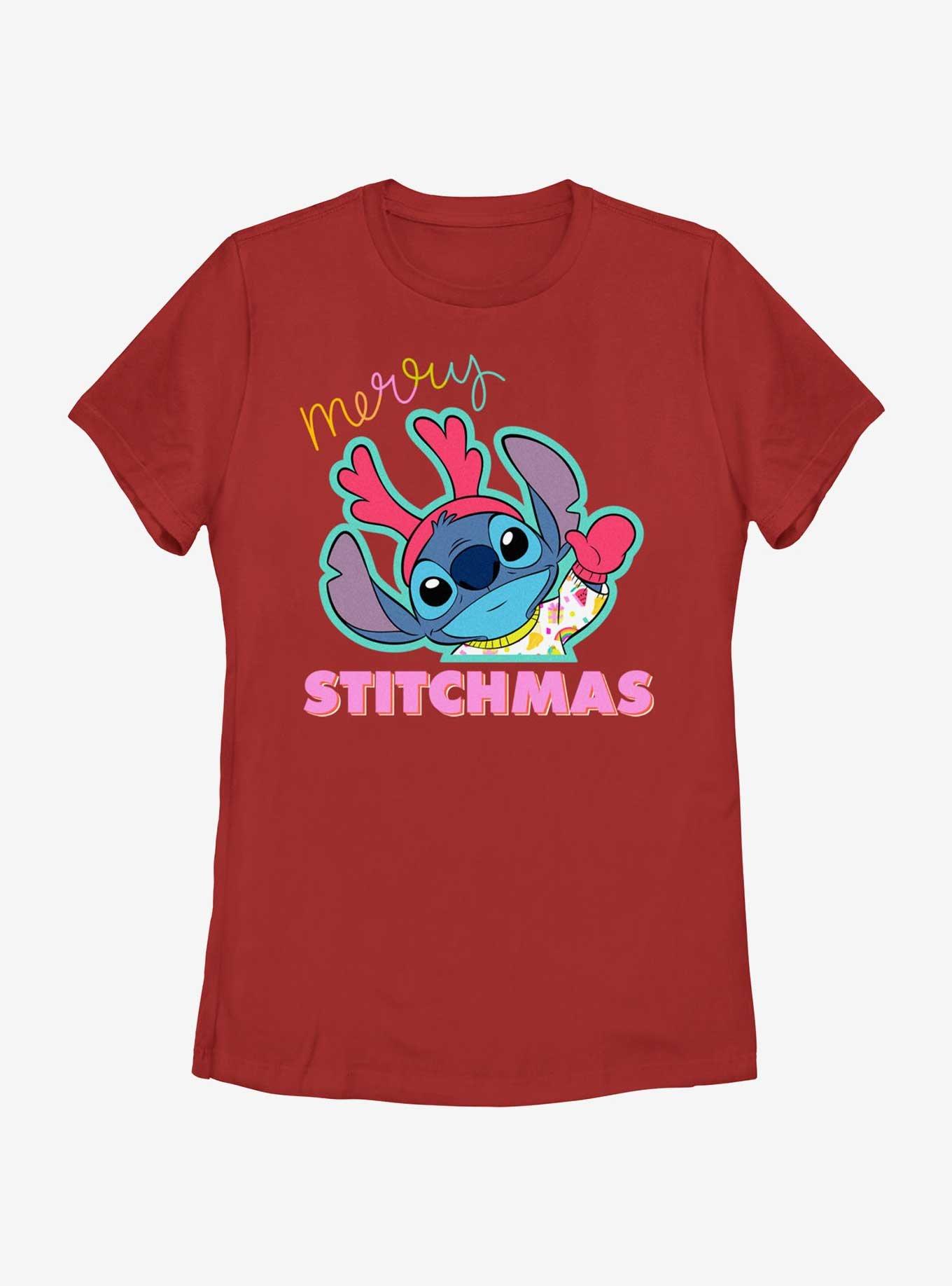 Disney Lilo & Stitch Merry Stitchmas Womens T-Shirt, RED, hi-res