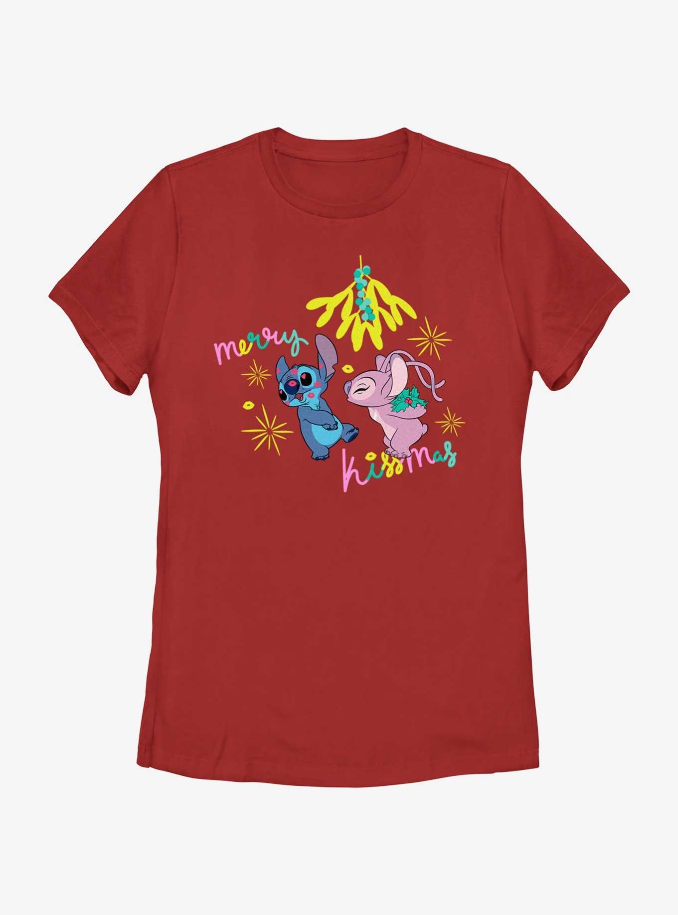 Disney Lilo & Stitch Merry Kissmas Mistletoe Womens T-Shirt, RED, hi-res