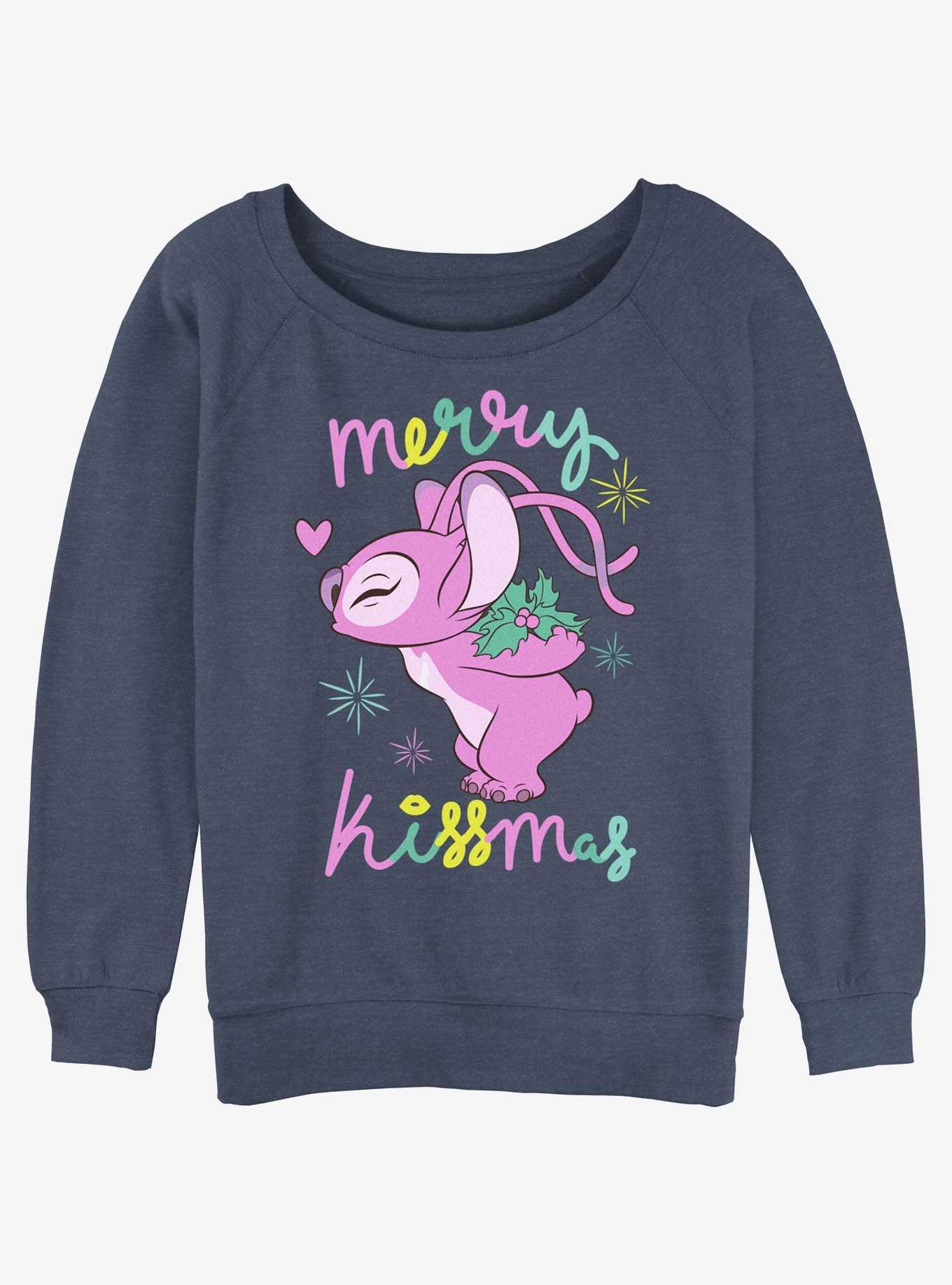 Disney Lilo & Stitch Kissmas Angel Womens Slouchy Sweatshirt, BLUEHTR, hi-res