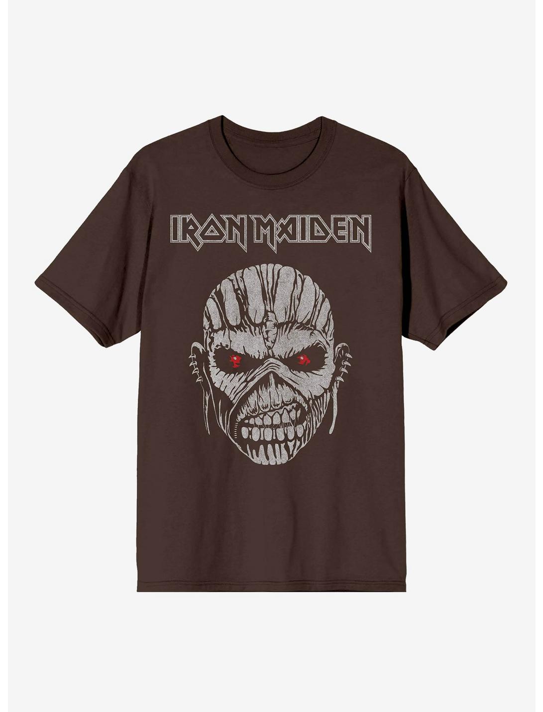 Iron Maiden Eddie Face Boyfriend Fit Girls T-Shirt, DARK CHOCOLATE, hi-res