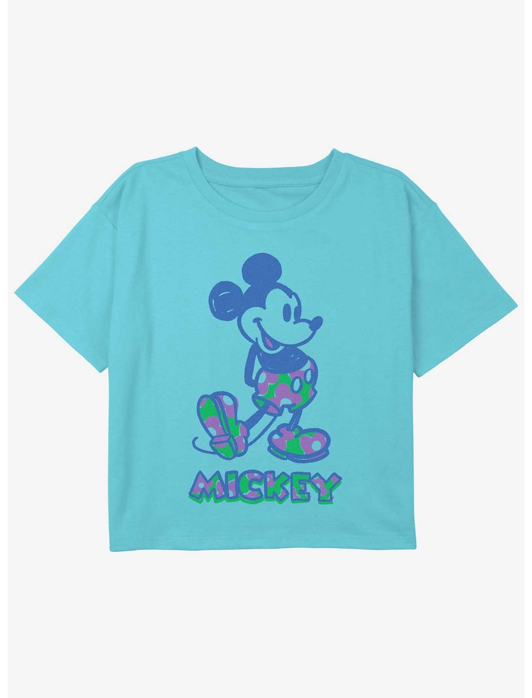 Disney Mickey Mouse Floral Pants Girls Youth Crop T-Shirt, BLUE, hi-res
