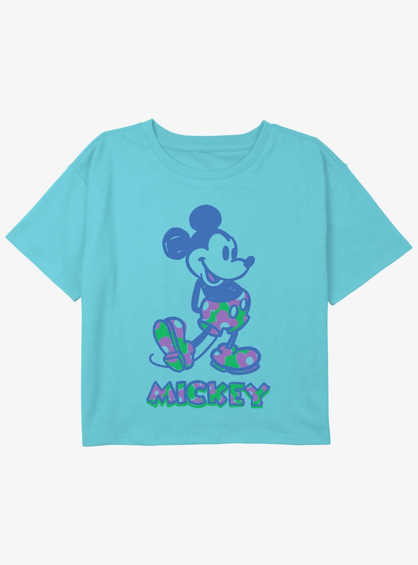 Disney Mickey Mouse Floral Pants Girls Youth Crop T-Shirt, , hi-res