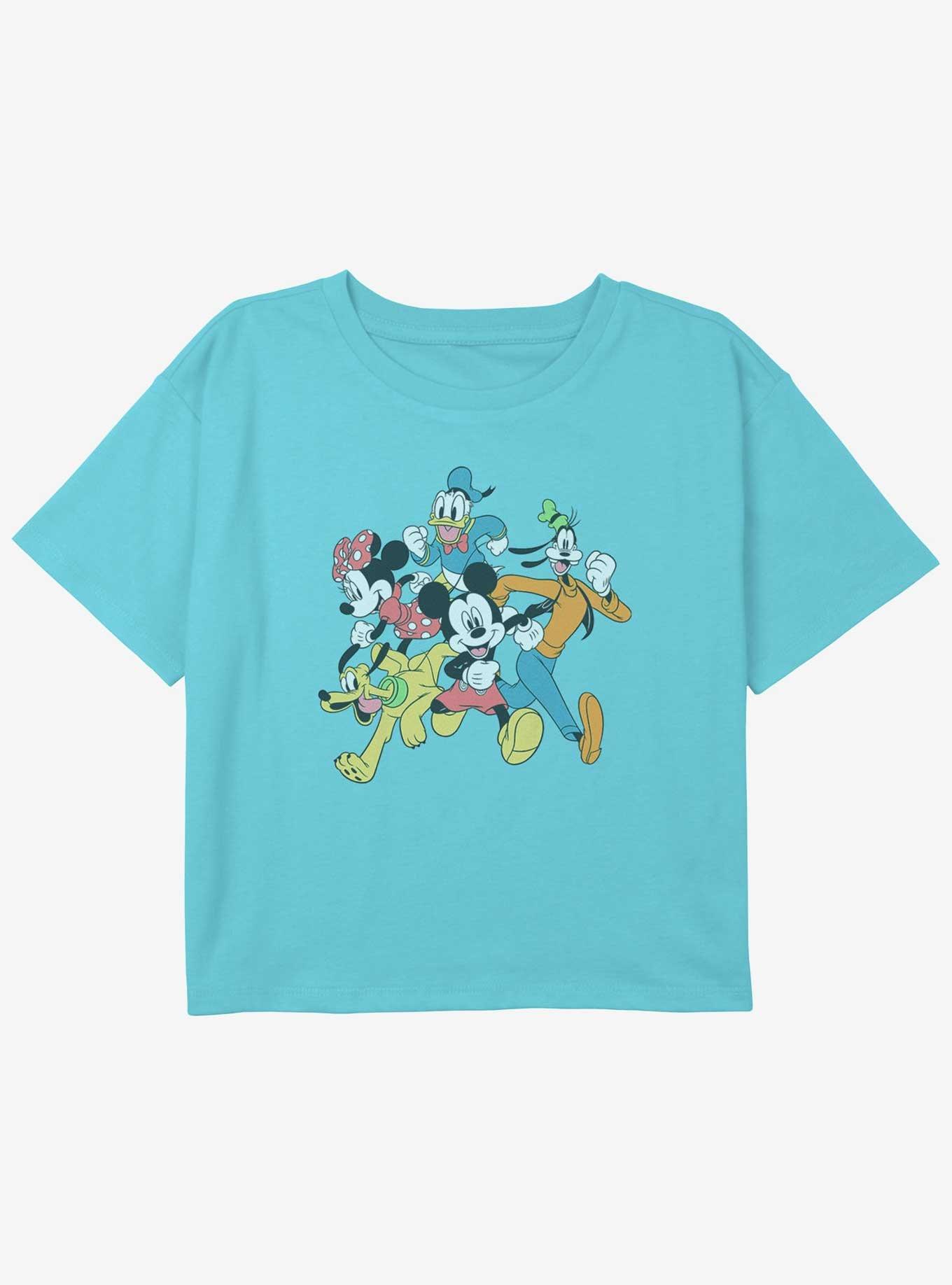 Disney Mickey Mouse Friends Run Girls Youth Crop T-Shirt, BLUE, hi-res