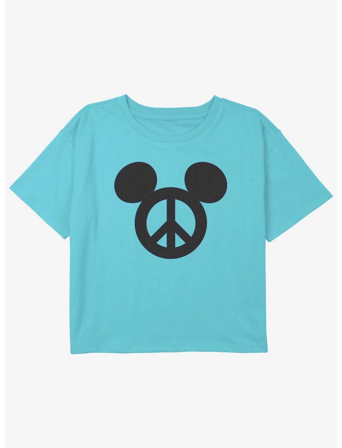 Disney Mickey Mouse Peace Mickey Girls Youth Crop T-Shirt, BLUE, hi-res