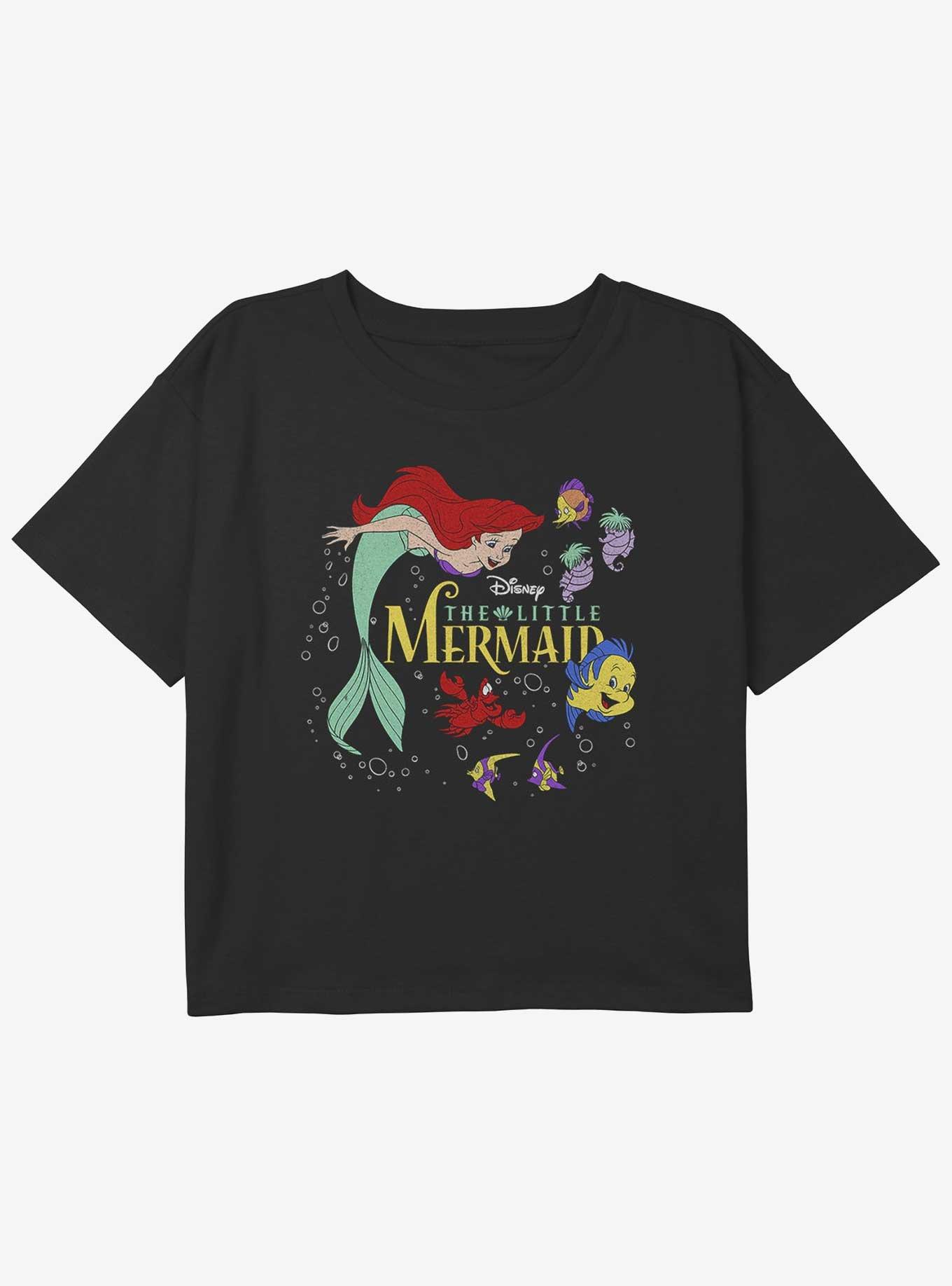 Disney The Little Mermaid Poster Girls Youth Crop T-Shirt, BLACK, hi-res