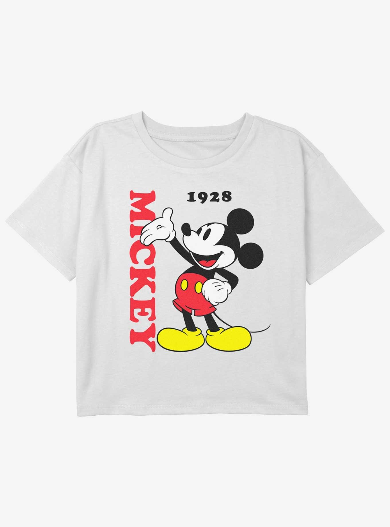 Disney Mickey Mouse Mickey Wave Girls Youth Crop T-Shirt, WHITE, hi-res