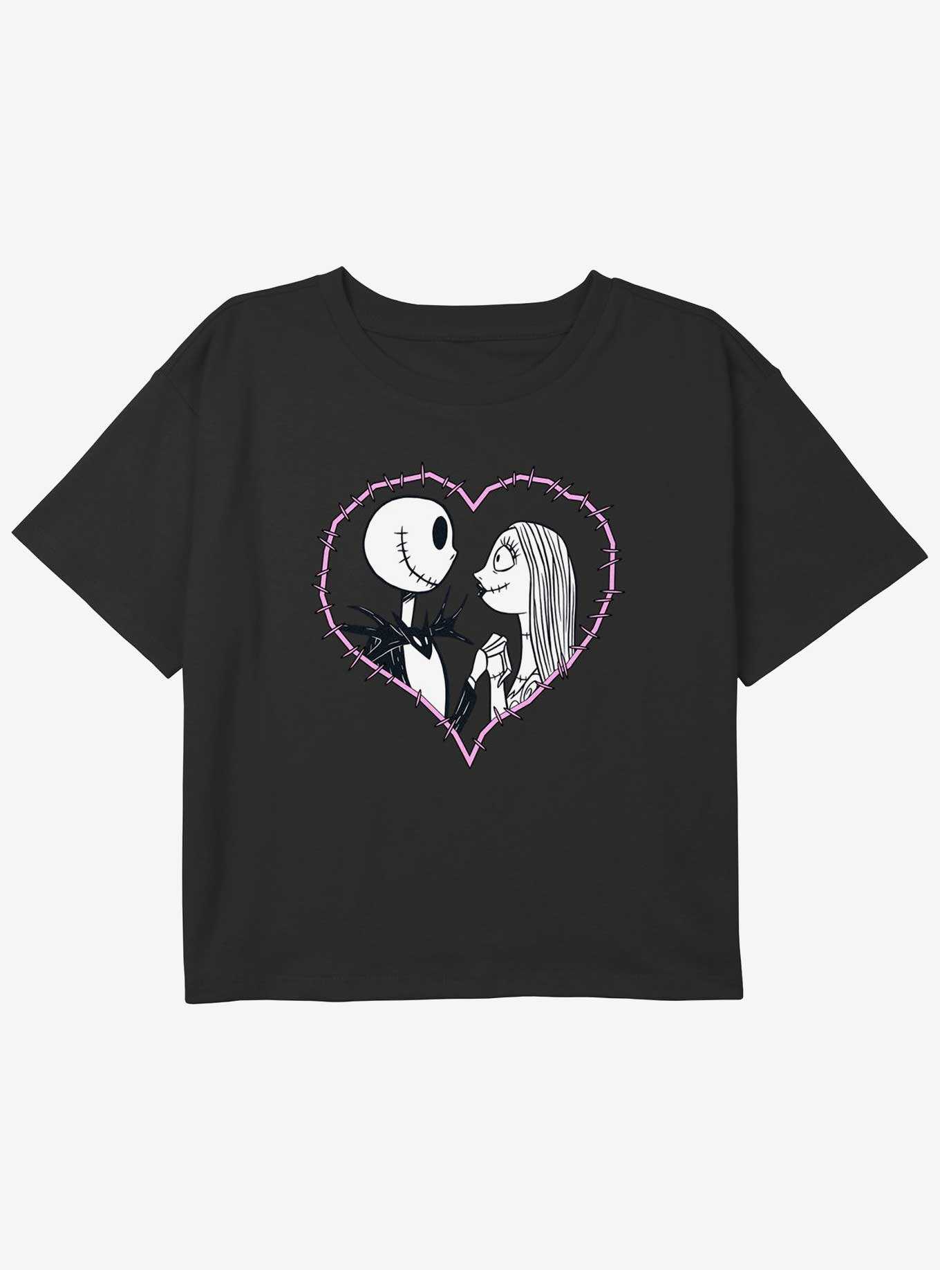 Disney The Nightmare Before Christmas Jack and Sally Heart Stitch Girls Youth Crop T-Shirt, , hi-res