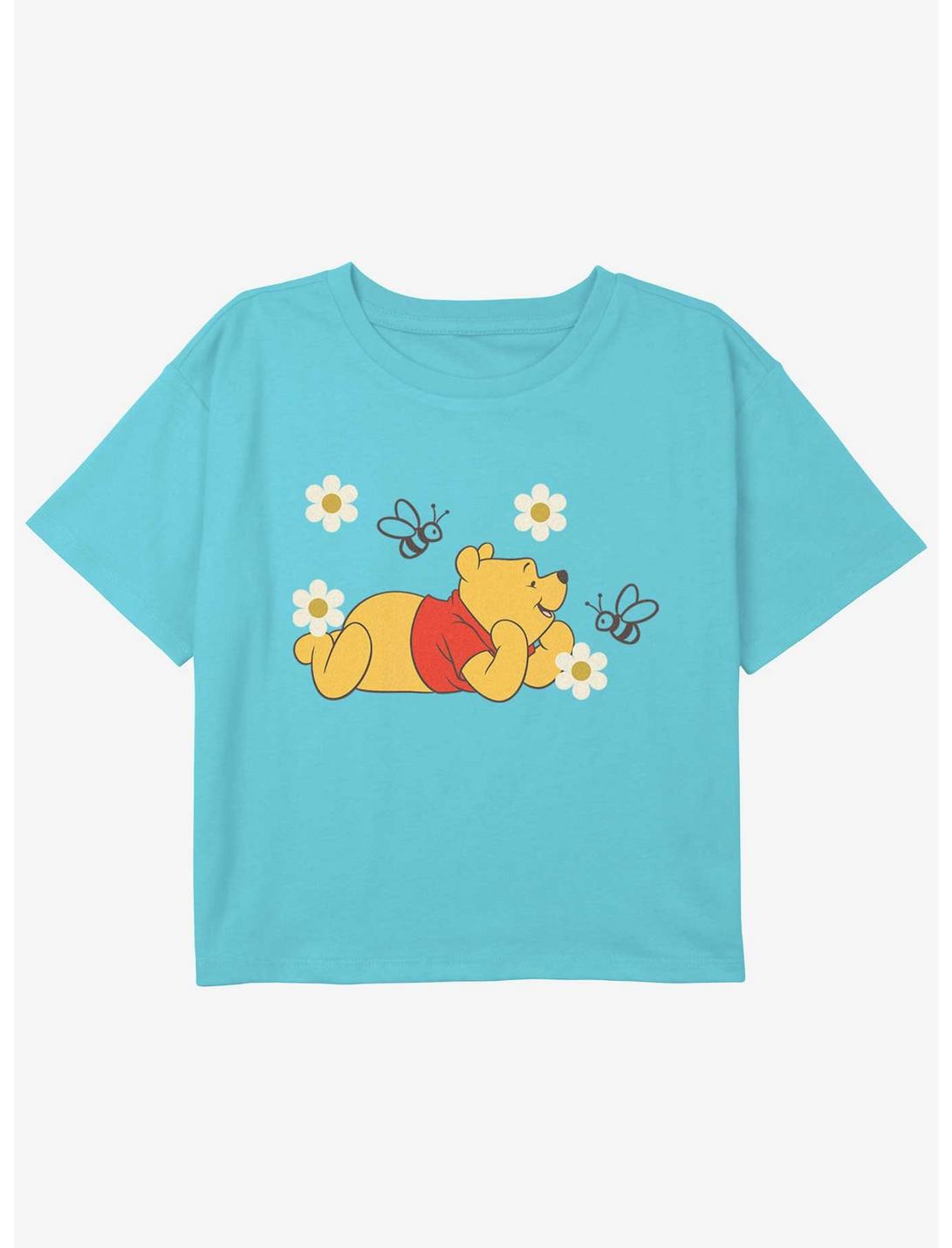 Disney Winnie The Pooh Bear and Bees Girls Youth Crop T-Shirt, BLUE, hi-res