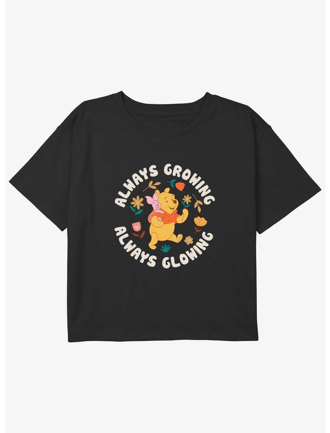 Disney Winnie The Pooh Always Growing Always Glowing Girls Youth Crop T-Shirt, BLACK, hi-res