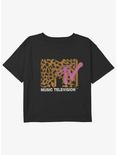 MTV Leopard Logo Girls Youth Crop T-Shirt, BLACK, hi-res