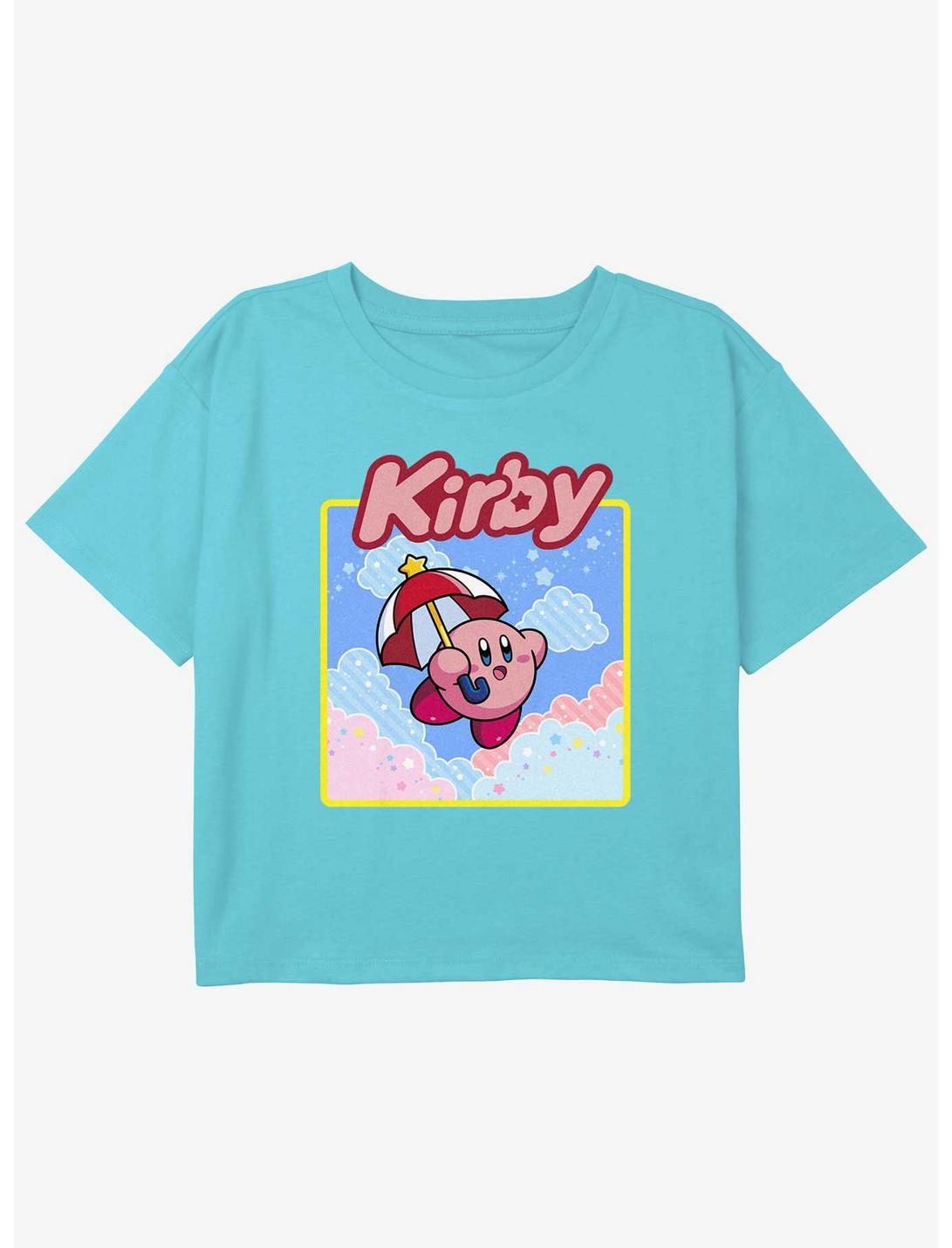 Kirby Starry Umbrella Girls Youth Crop T-Shirt, BLUE, hi-res