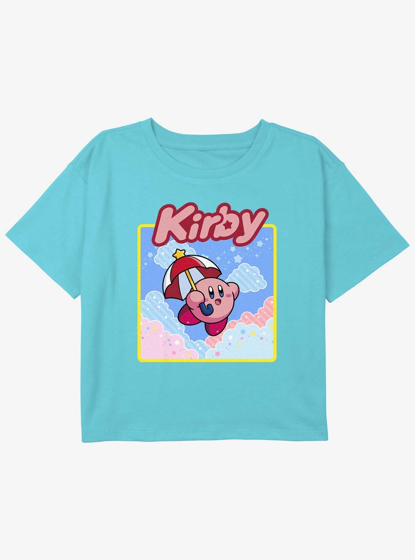 Kirby Starry Umbrella Girls Youth Crop T-Shirt, , hi-res