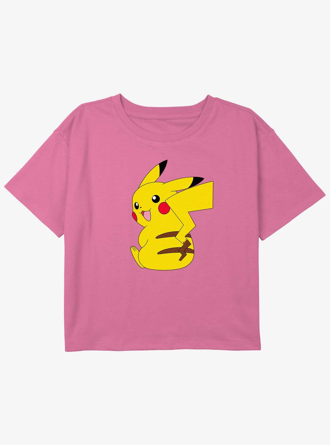 Pokemon Pikachu Stripes Girls Youth Crop T-Shirt, PINK, hi-res