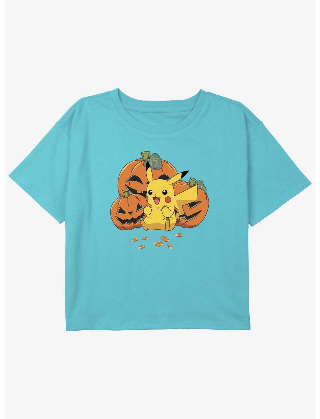 Pokemon Pikachu Pumpkin Girls Youth Crop T-Shirt, BLUE, hi-res