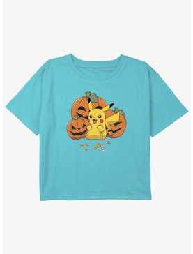 Pokemon Pikachu Pumpkin Girls Youth Crop T-Shirt, , hi-res